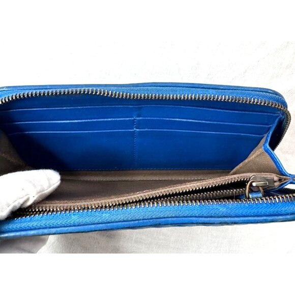 Bottega Veneta‎ Intrecciato Blue Leather Zip-Around Wallet with COA - Picture 7 of 11